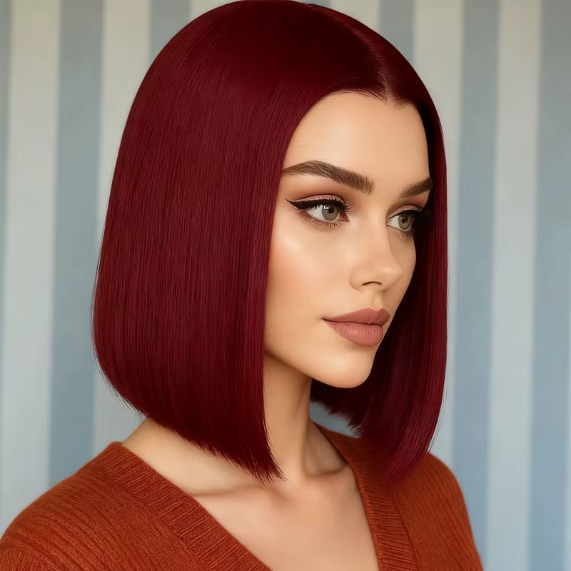 Perruque cheveux raides bordeaux 12 pouces pour femmes