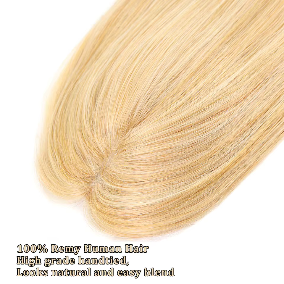 Extensions capillaires humaines blondes ombrées de 16 pouces pour femmes, avec racines foncées et mèches, postiches lisses à clipser pour femme