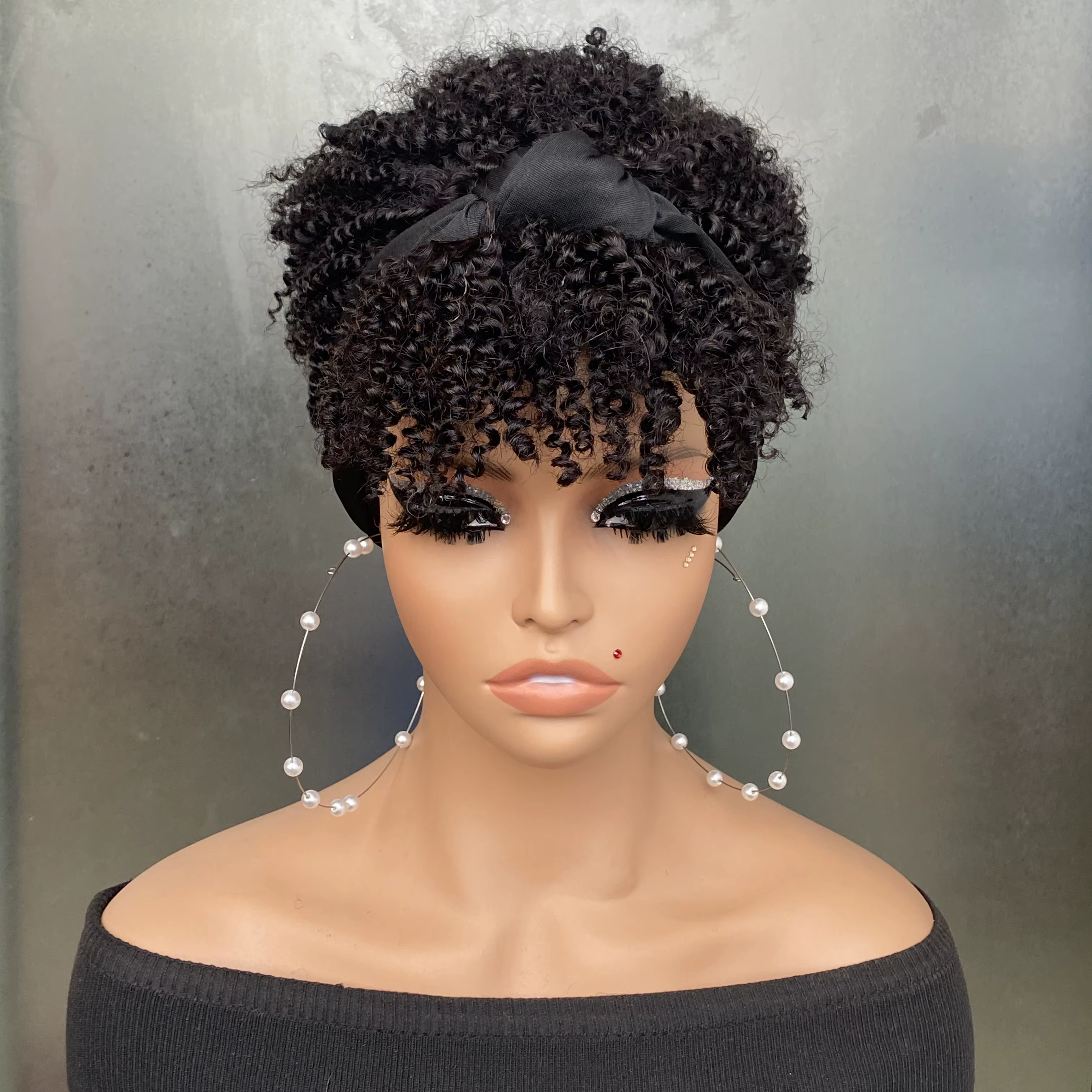 Perruque bandeau faite à la Machine de cheveux humains Remy avec des perruques Afro bouclées