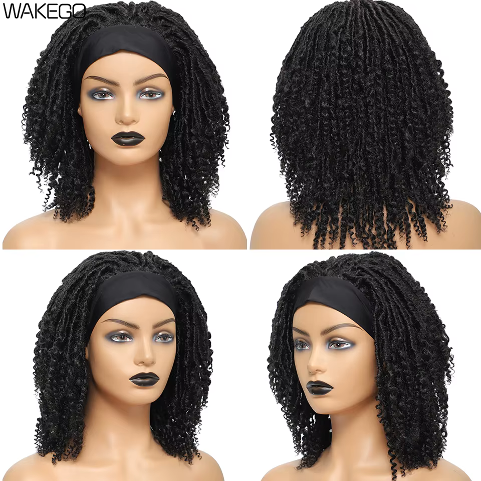 Perruque à bandeau de tête de dreadlocks courtes et bouclées pour les femmes