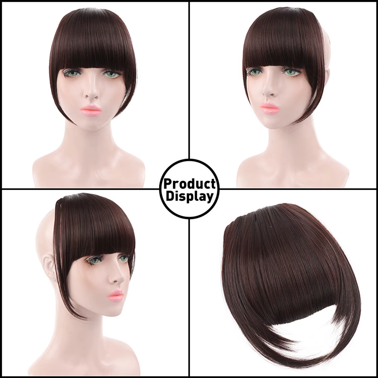 Extensions de cheveux à franges noires à clipser