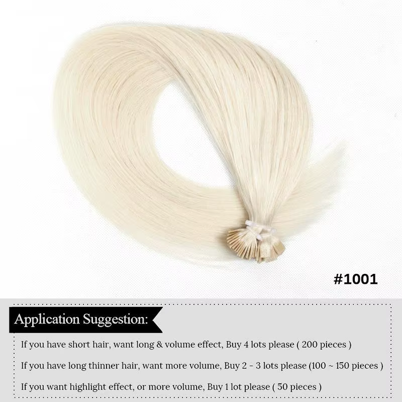 Blond Blanc Personnalisé 1001 # Extensions de cheveux à pointe plate