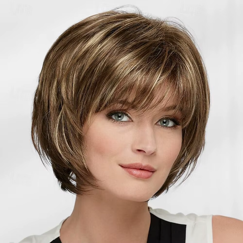 HAIRJOY – perruque synthétique brune courte et lisse pour femmes