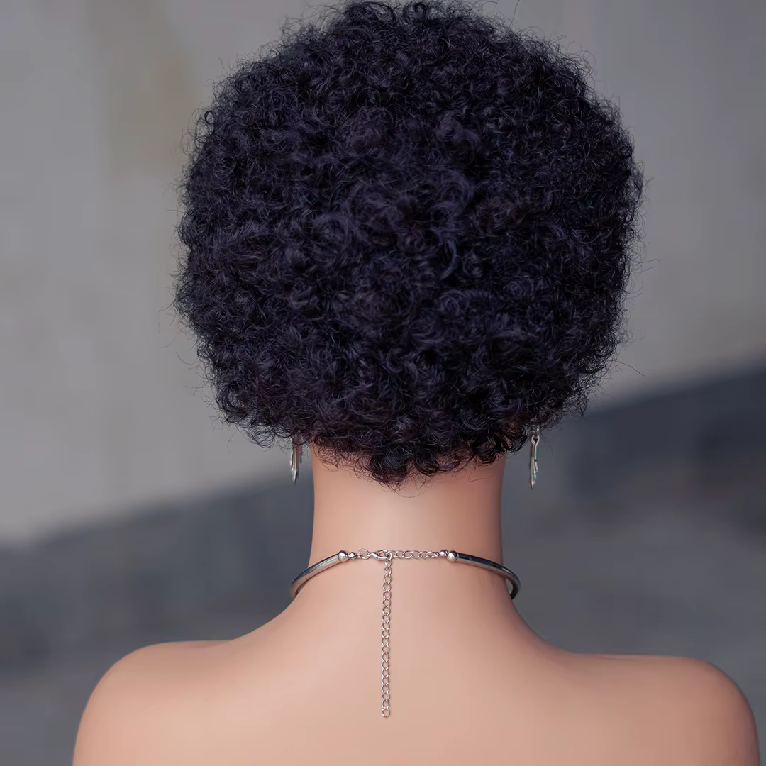Perruque de cheveux humains courts Afro crépus bouclés pour femmes