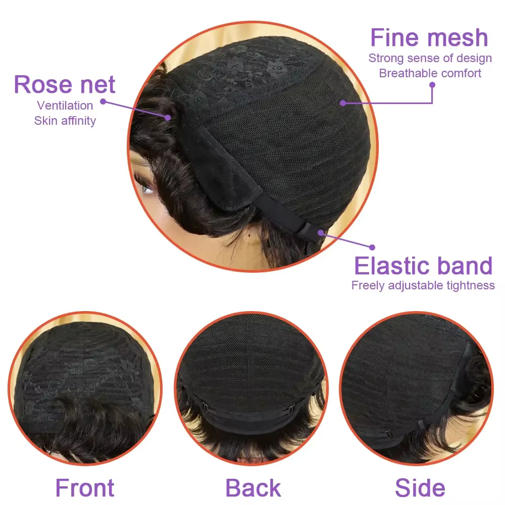 Perruques de cheveux humains Remy coupe lutin pour femmes