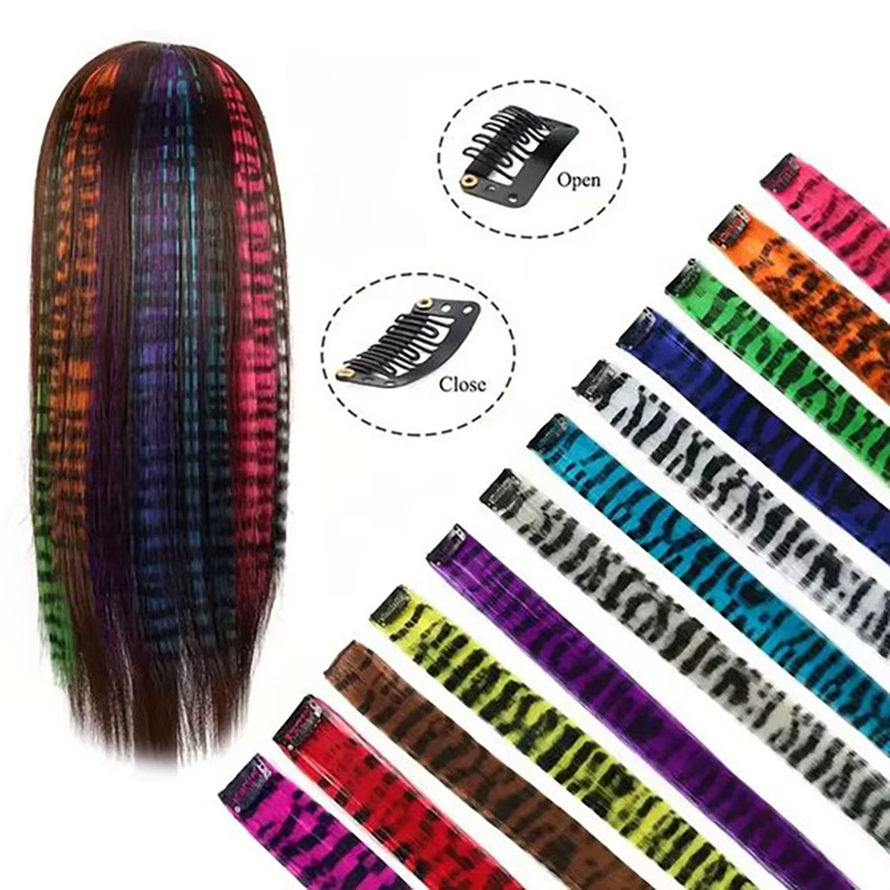 Extensions capillaires synthétiques imprimées à rayures à clipser