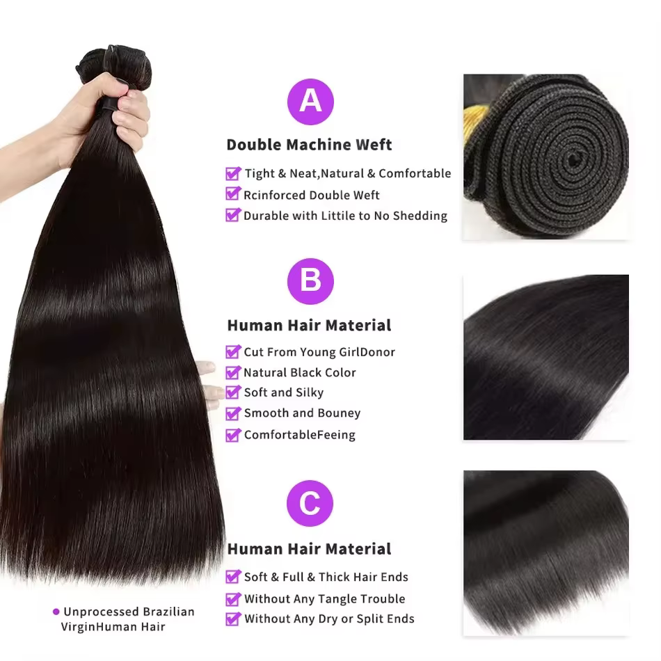 Extensions de cheveux humains brésiliens lisses en lots