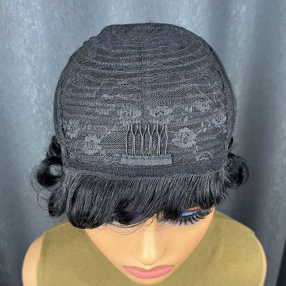 Perruques de cheveux humains courts pour femmes noires bouclés couches coupe lutin perruque Remy