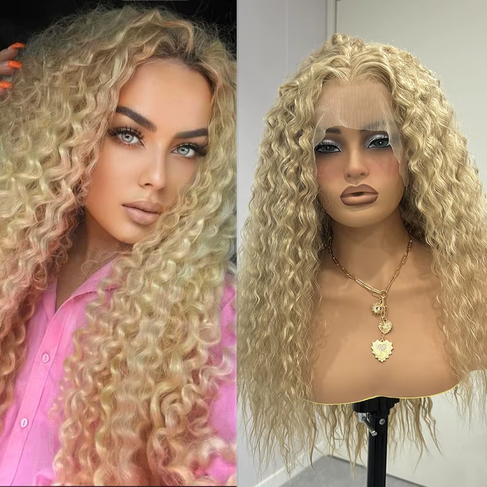 Perruque Lace Front Wig synthétique bouclée Blonde longue