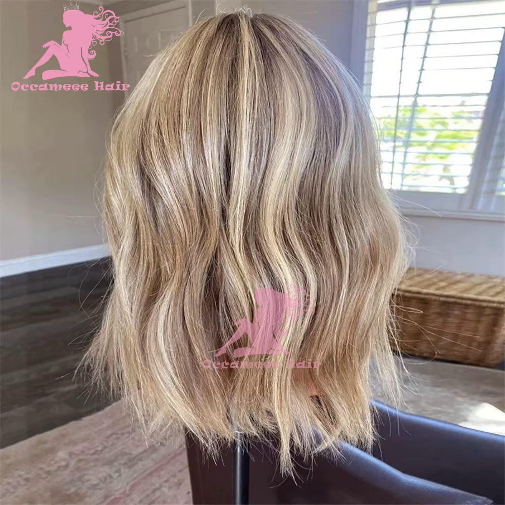Perruque frontale en dentelle de cheveux humains Ombre Blonde met en évidence la vague naturelle avec des racines