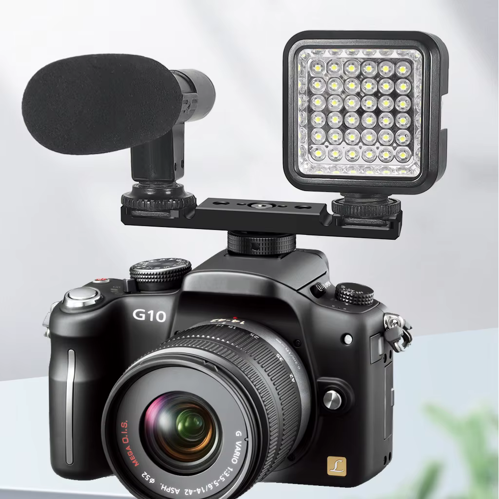 Double support de montage de chaussure froide en alliage d'aluminium, 2 barres d'extension de chaussure chaude pour appareil photo DSLR, Microphone, Flash vidéo Led, Vlogging