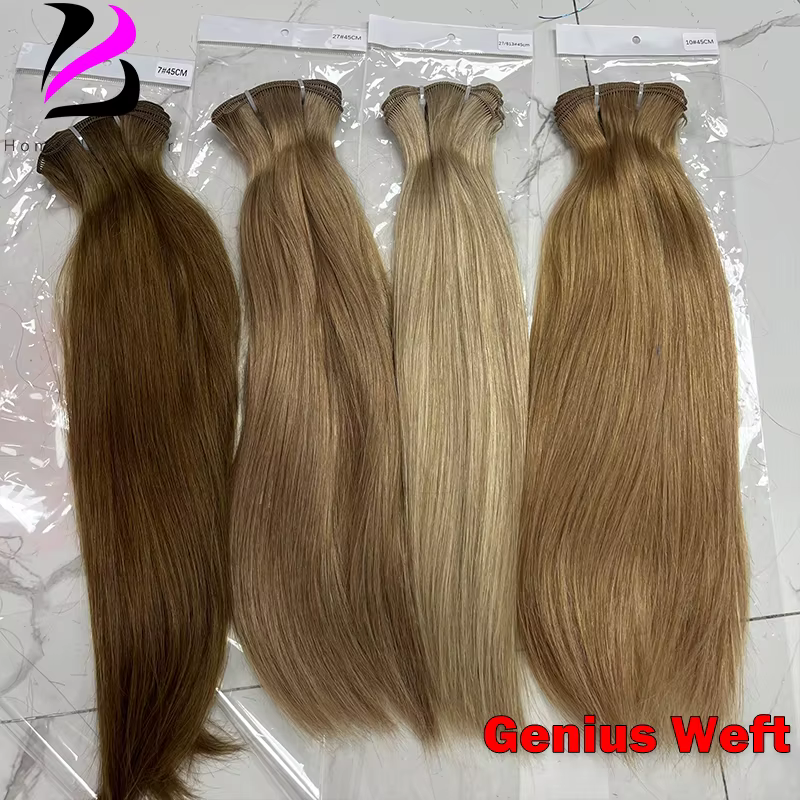 Genius trame droite brésilienne 100% naturel cheveux humains paquets Double dessiné Invisible Extensions