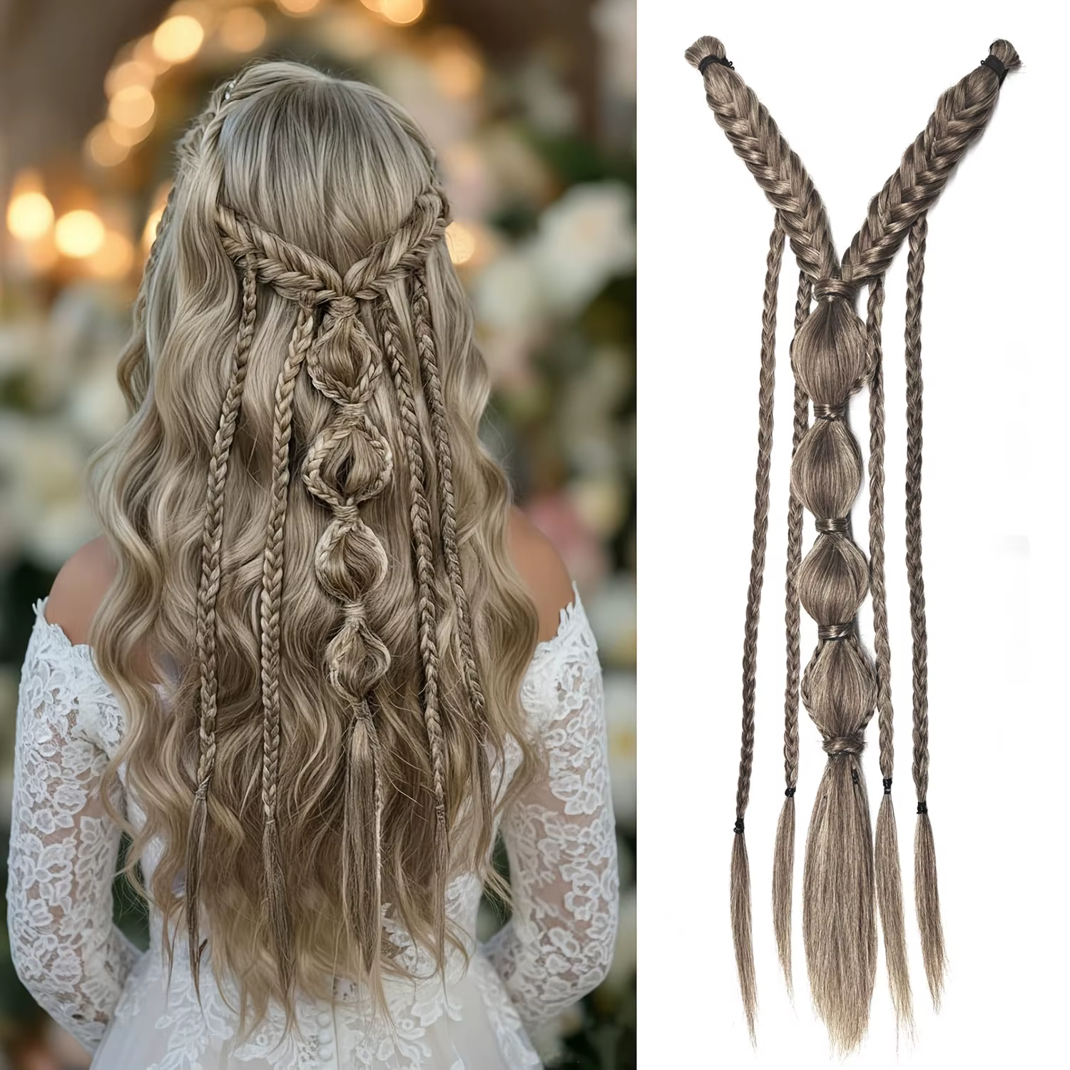 Extensions de cheveux synthétiques tressées style bohème viking, mèches ombrées, tresses féeriques médiévales, clip pour femmes, queue de cheval faite à la main