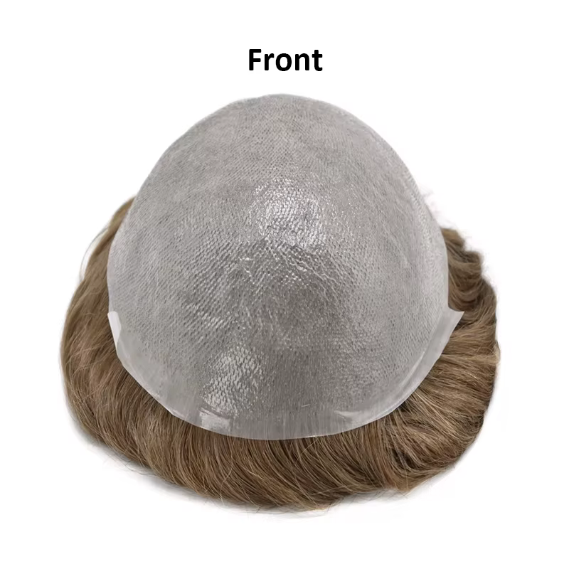 Peau mince pleine PU 0.02mm homme toupet mâle perruques de cheveux humains indien