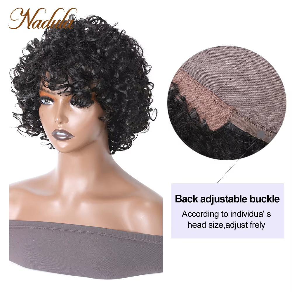 Nadula cheveux bouclés Pixie avec frange 10 "court rebondissant