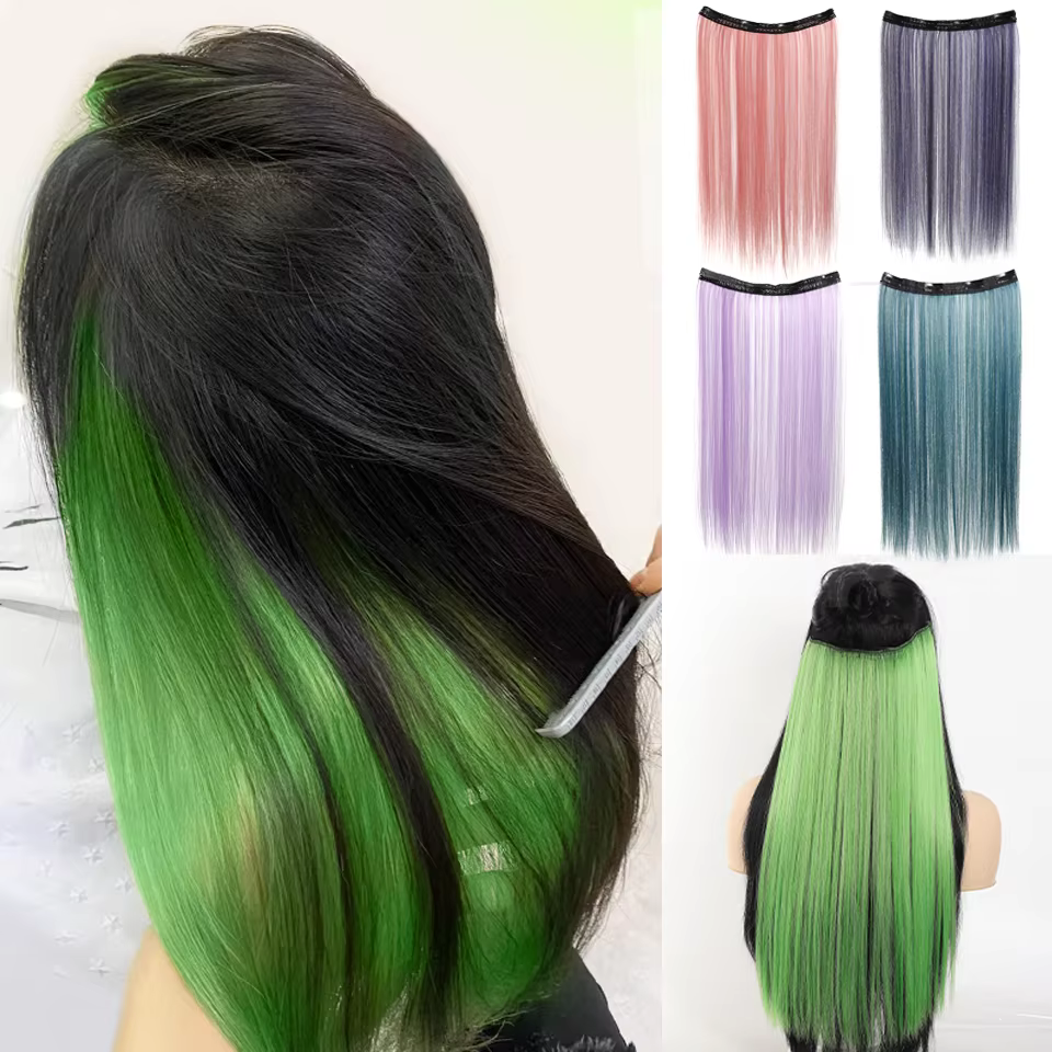 Extensions de cheveux synthétiques lisses et longues de 20 pouces pour femmes, couleurs vives, fibres synthétiques, faciles à utiliser