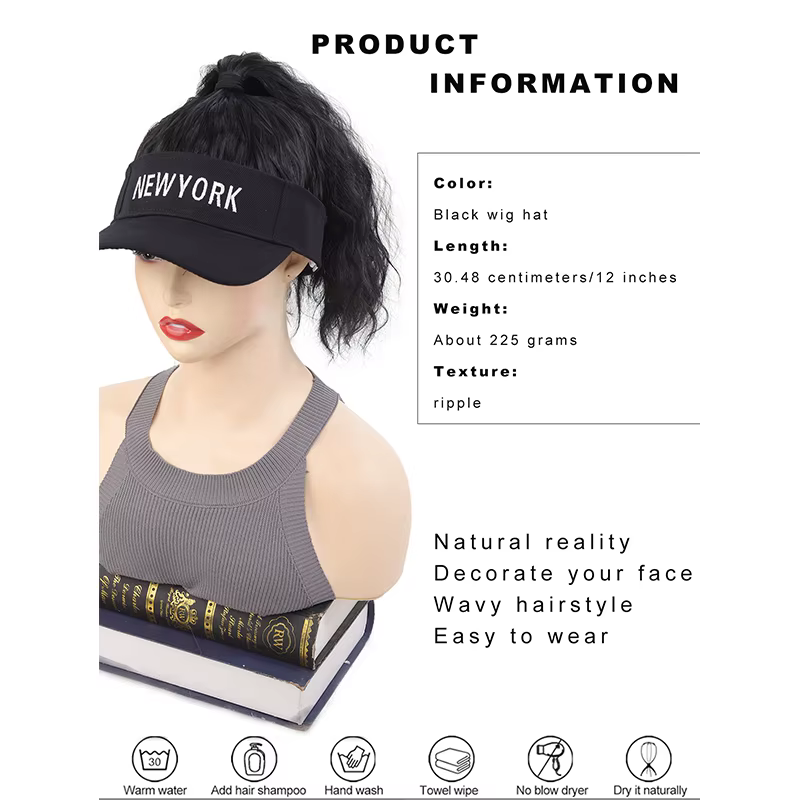 Perruque chapeau de baseball pour femme