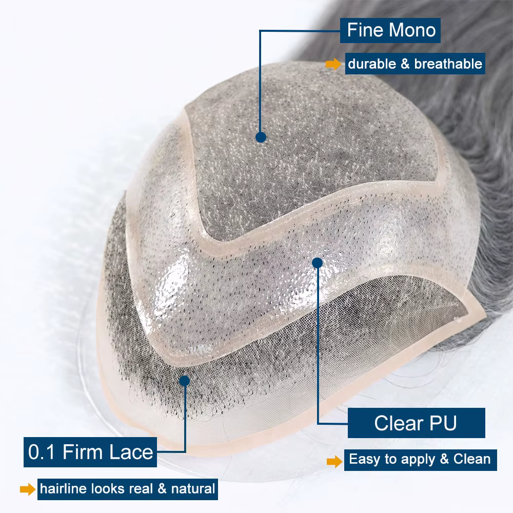 Toupet gris de 12 pouces pour hommes