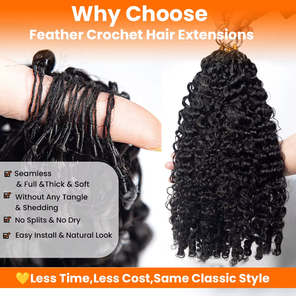 Coily End plume Crochet Extensions de cheveux humains sans noeud Invisible sans couture