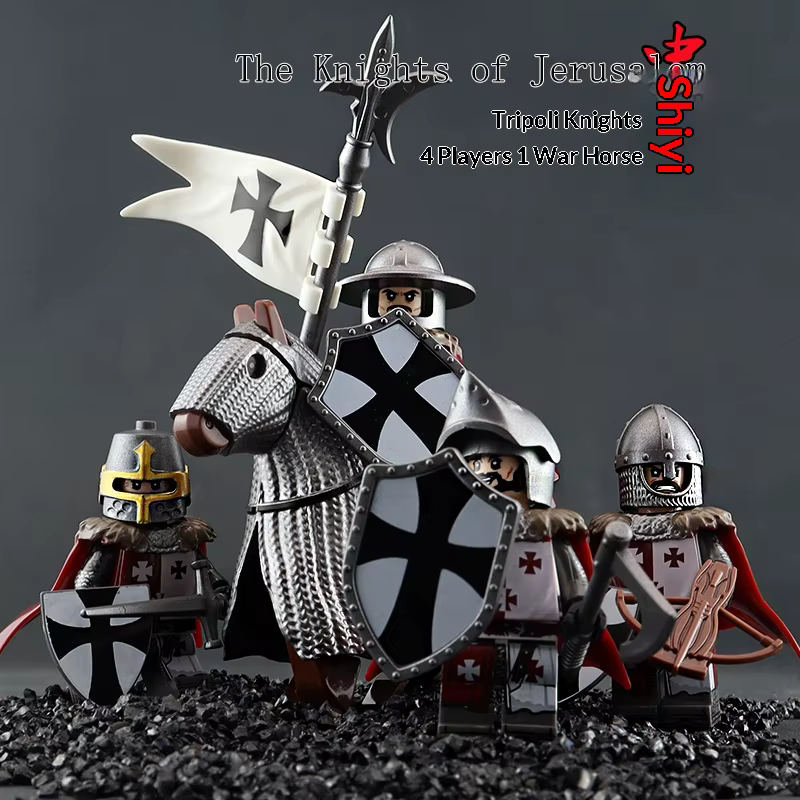 Ensemble de blocs de construction de château templier de chevaliers médiévaux, avec cheval de guerre et jouet modèle militaire de Table ronde