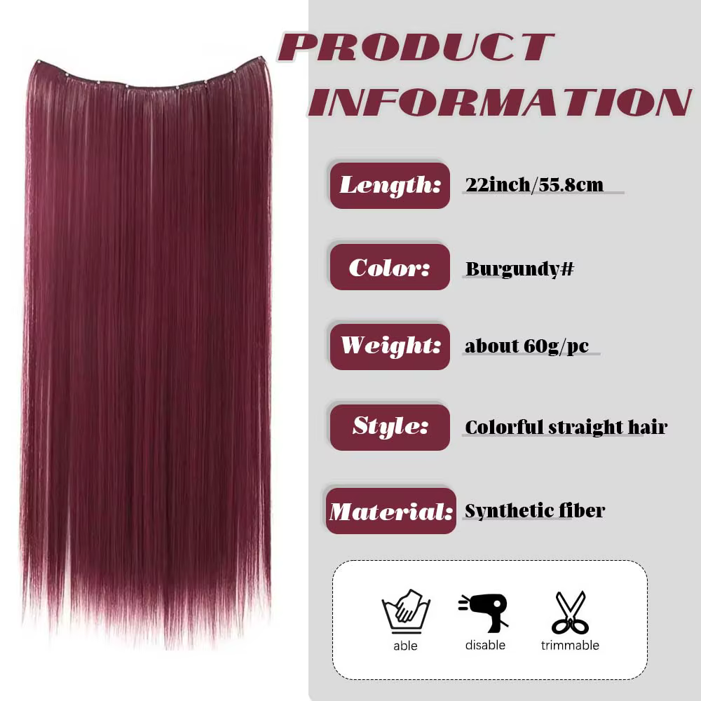 Extensions de cheveux synthétiques colorées longues et droites de 22 pouces