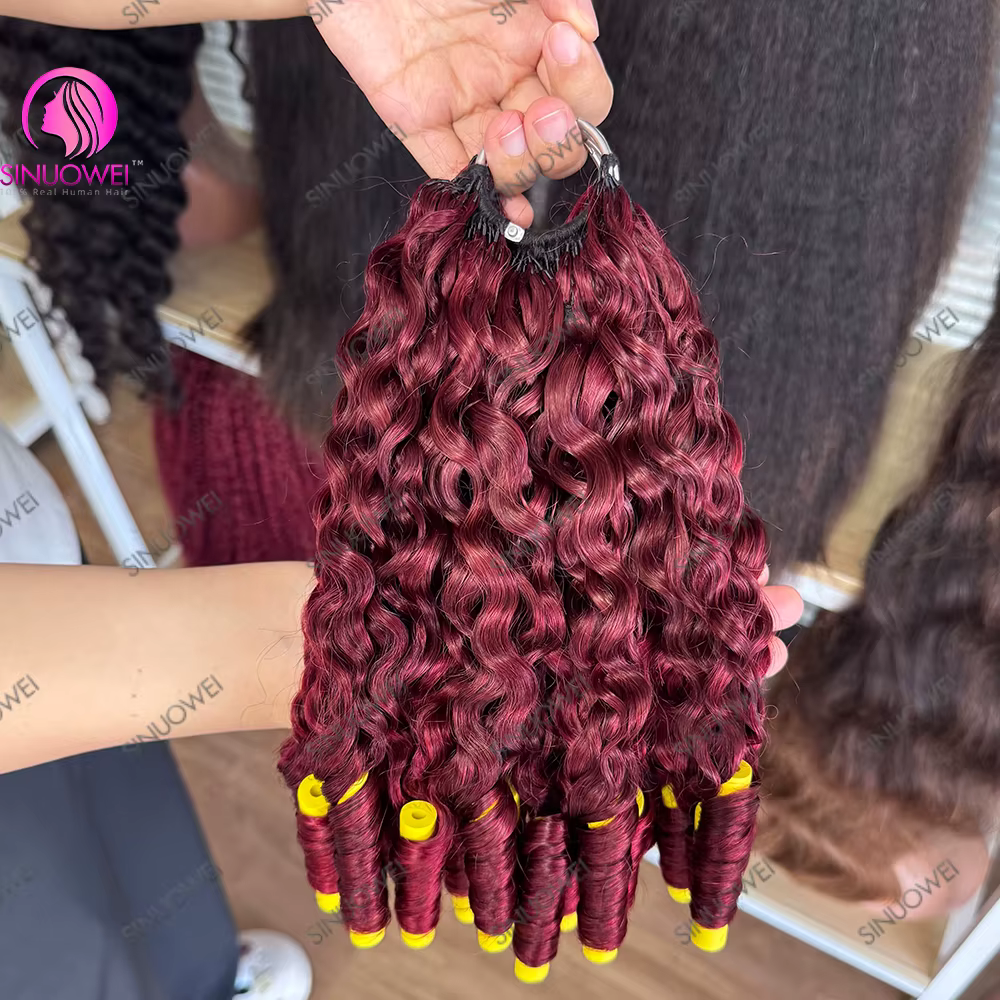# Extensions de cheveux humains Remy bouclés à la kératine 99J Bourgogne Birmanie pour tresses au crochet sans nœuds pour femmes