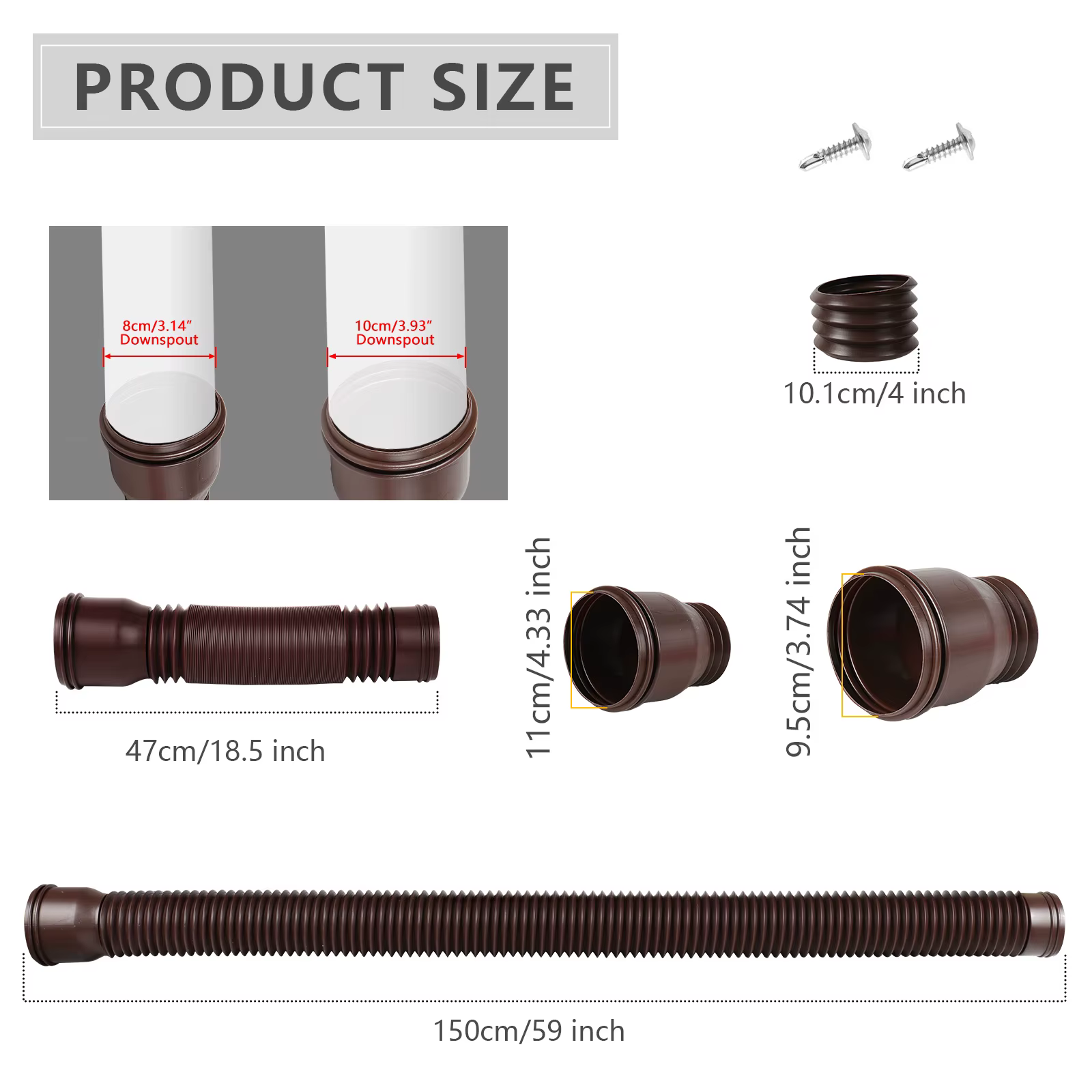 Tuyau de descente rond extensible |   Tuyau de drainage flexible et durable - extensible, résistant aux intempéries, antigel et anti-explosion.