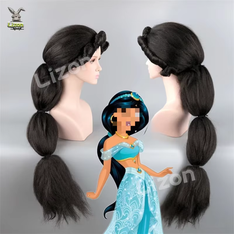 Perruque de cheveux longs noirs Jasmine Cosplay