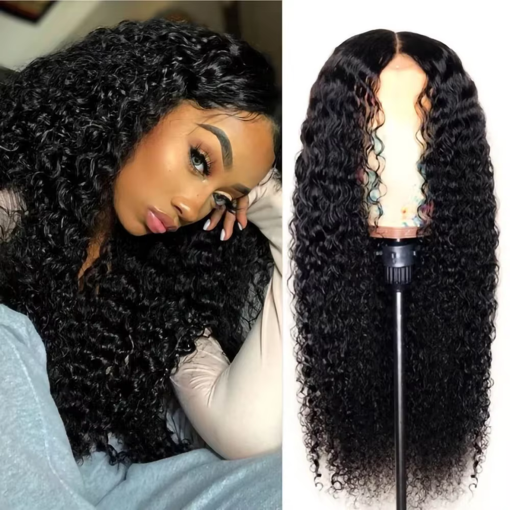 Perruque synthétique noire longue de 18 à 30 pouces, perruques crépues bouclées, mécanisme complet, cheveux mignons, noir naturel pour femmes, perruque quotidienne