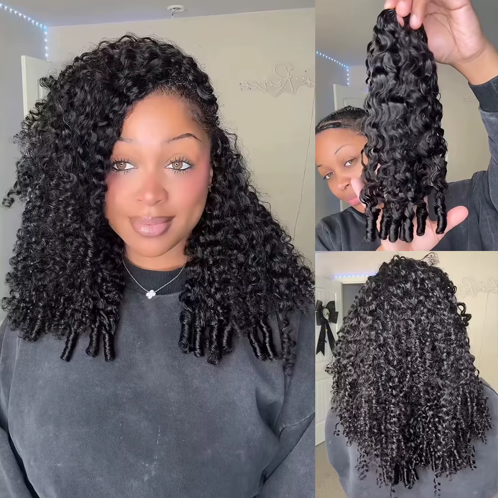 Extensions de cheveux humains au Crochet en plumes bouclées