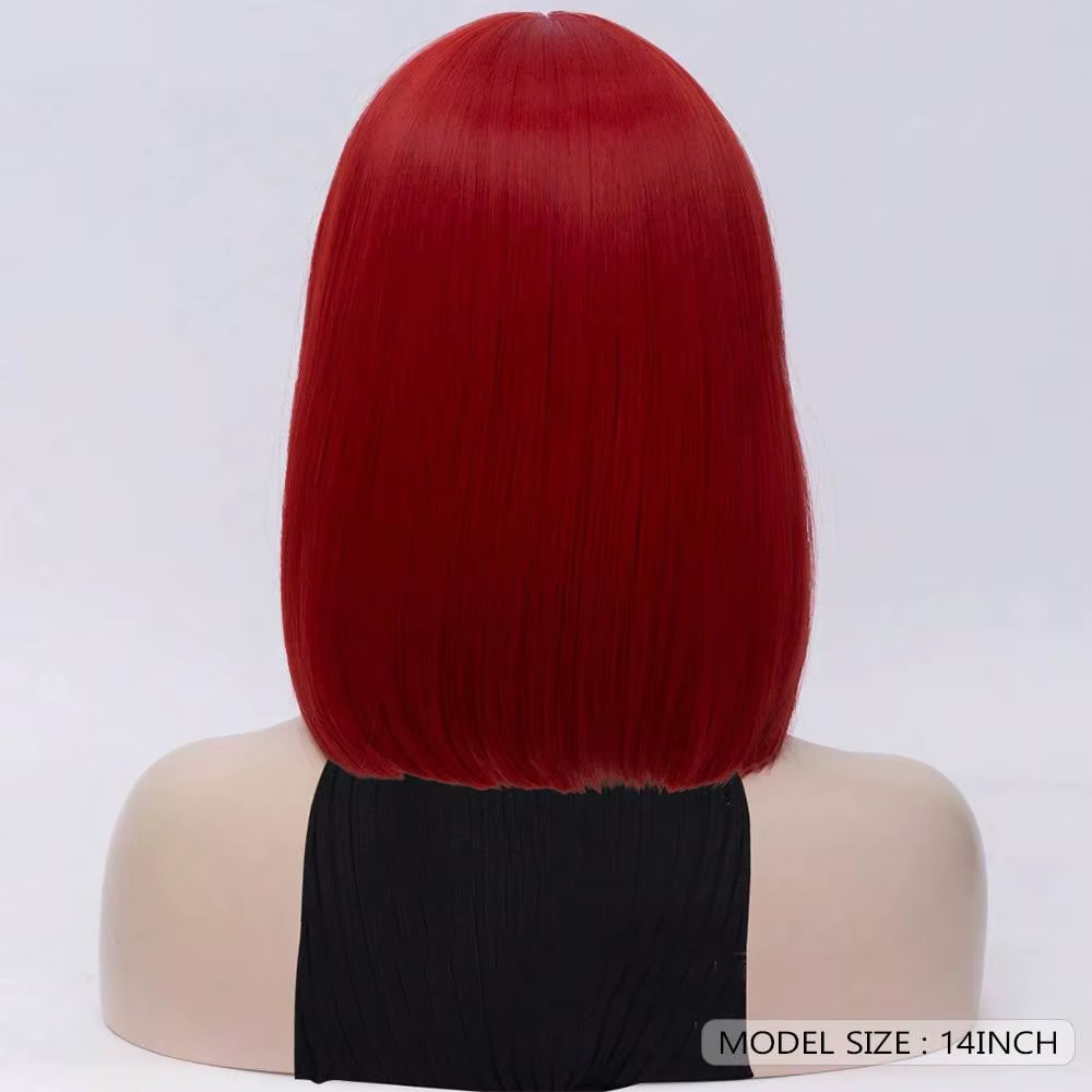MSIWIGS femmes synthétiques droites courtes rouge Bob perruques avec frange Cosplay perruque femme