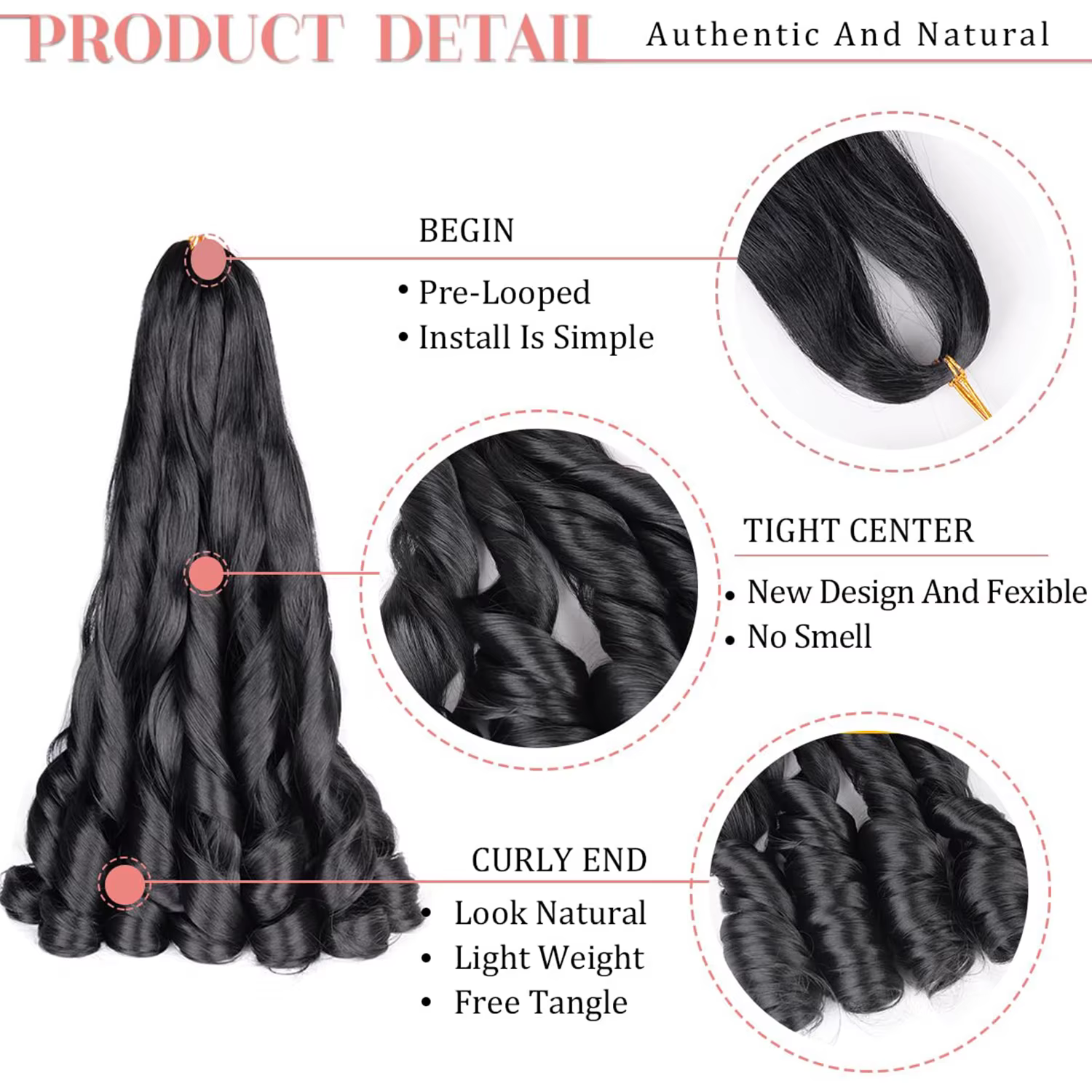 Cheveux tressés bouclés français 12/16/24 pouces