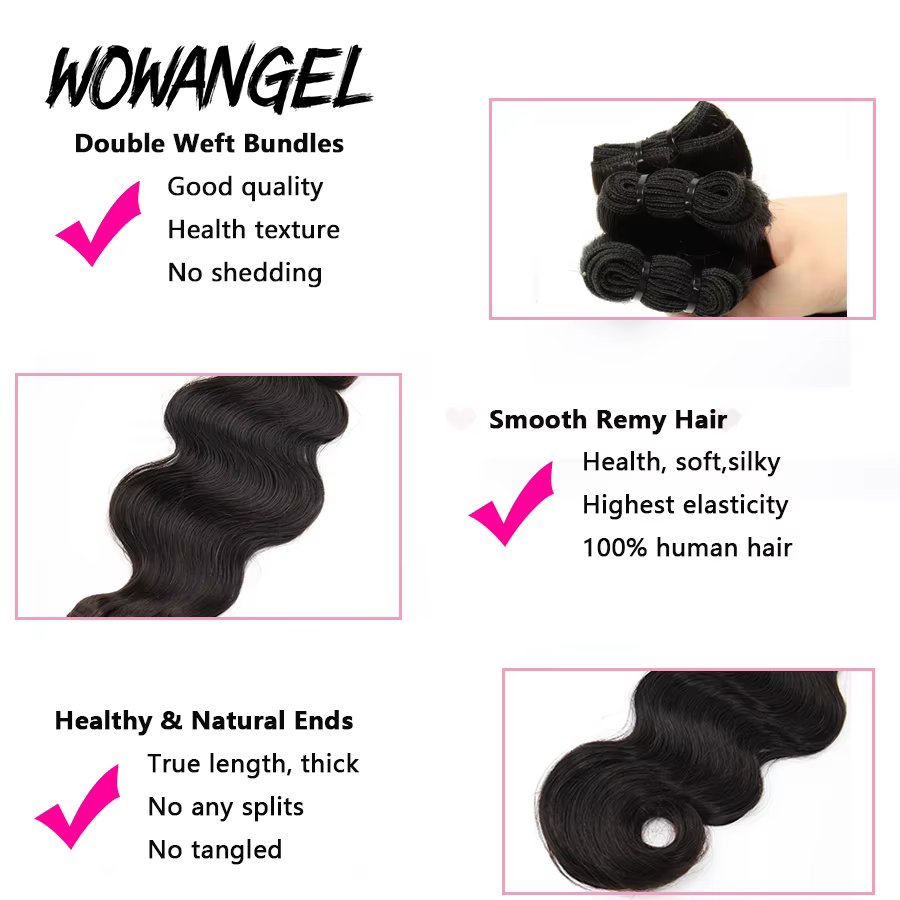 Wow Angel 28 30 pouces vague de corps paquets de cheveux humains 1/3/4 pièces 10A brésilien Remy Extensions