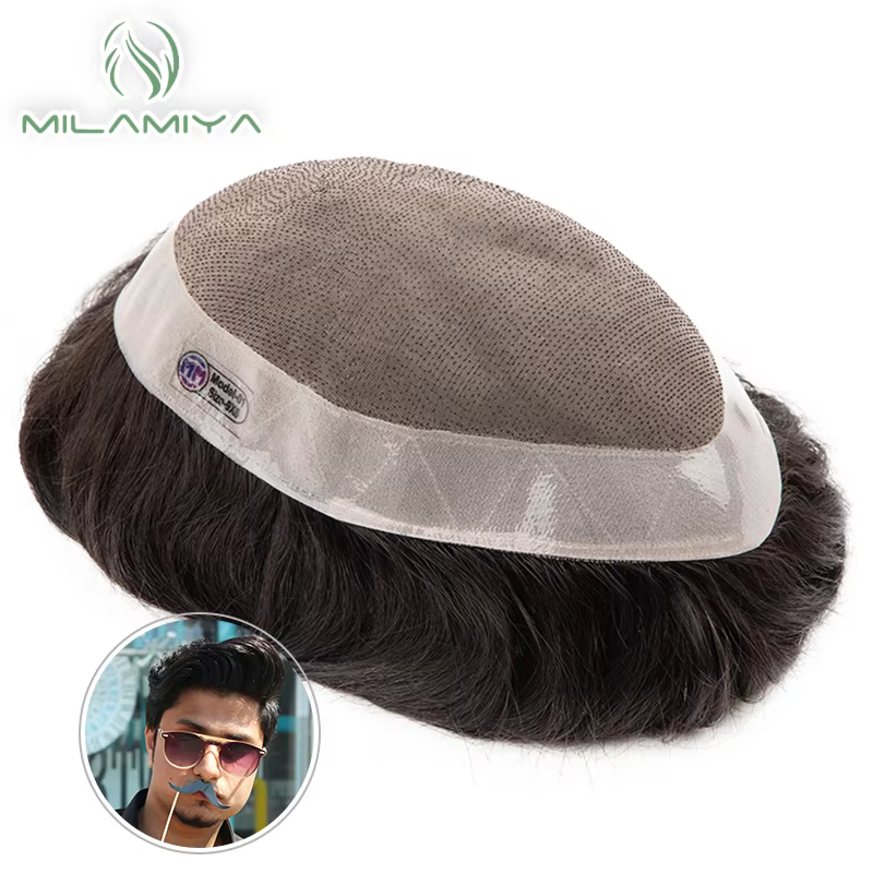 Hommes toupet D7-3 100% cheveux humains Mono Base dentelle + PU pour calvitie complète prix de liquidation petites