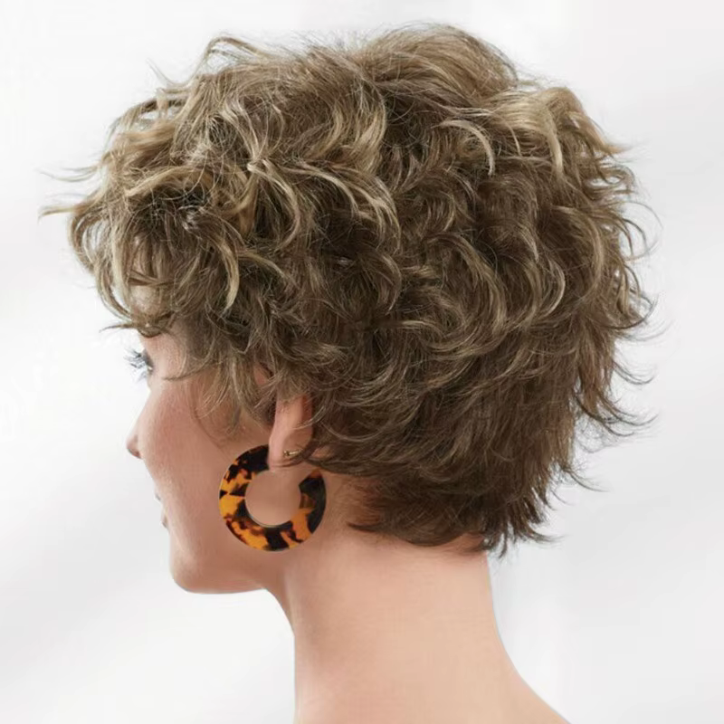Dames perruque naturel court fille bouclés cheveux ondulés perruques femmes pleine