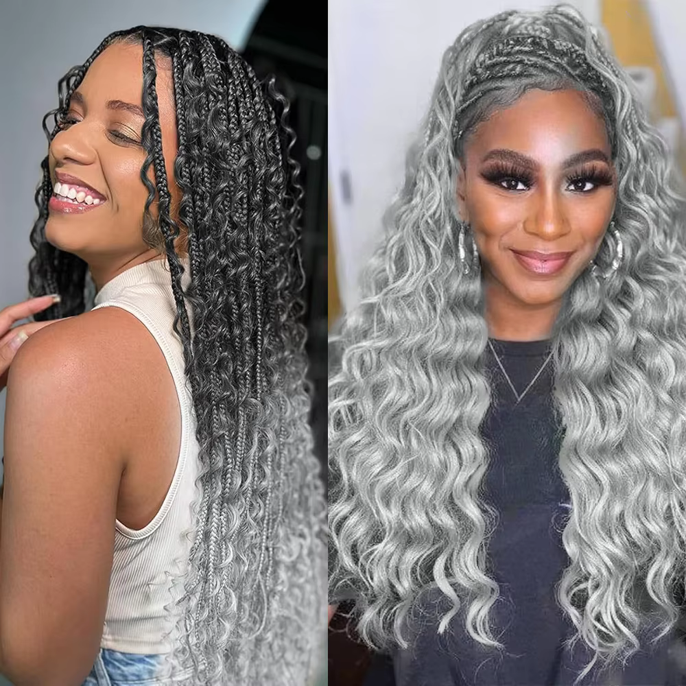 Gris vague profonde en vrac cheveux humains tressage blond gingembre bouclés