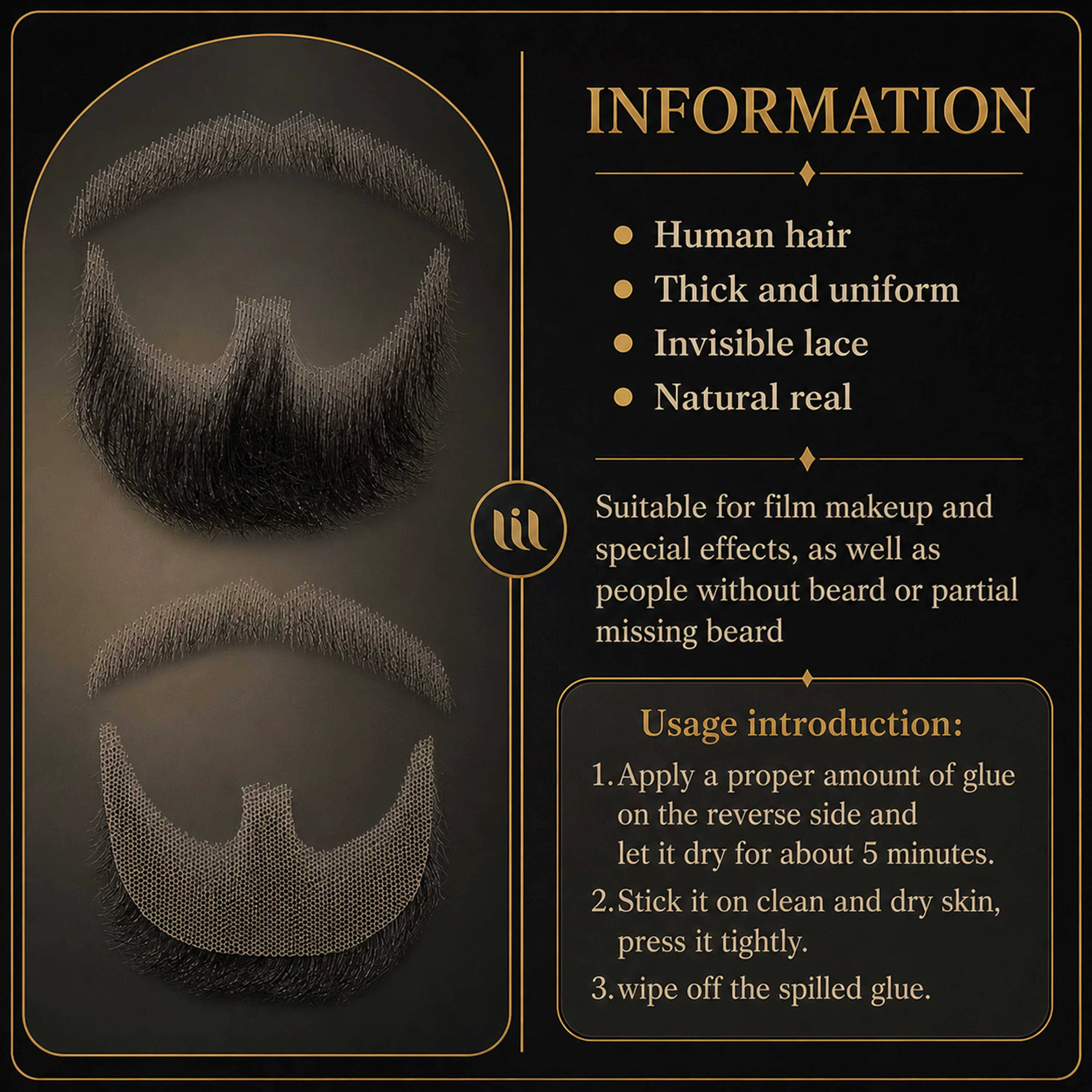Wigundle barbe homme fait à la main vrais cheveux fausse