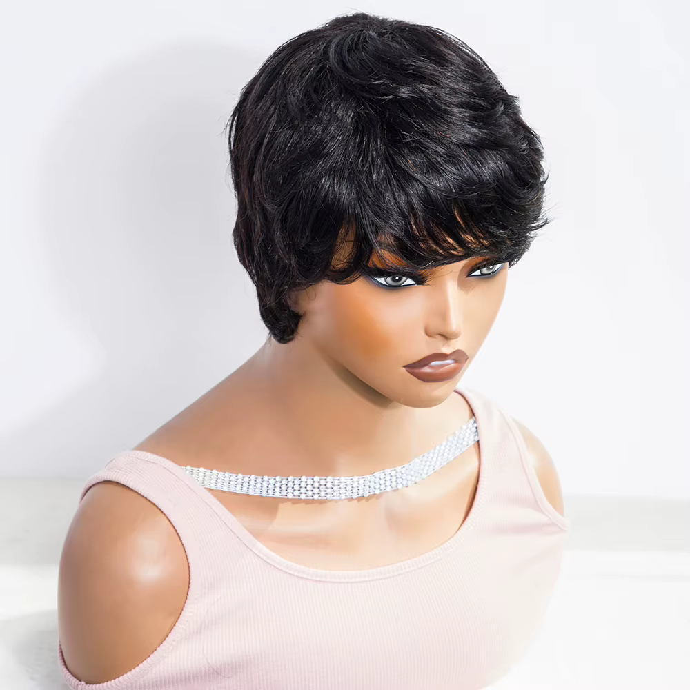 Perruque de cheveux humains coupe Pixie pour femmes blanches