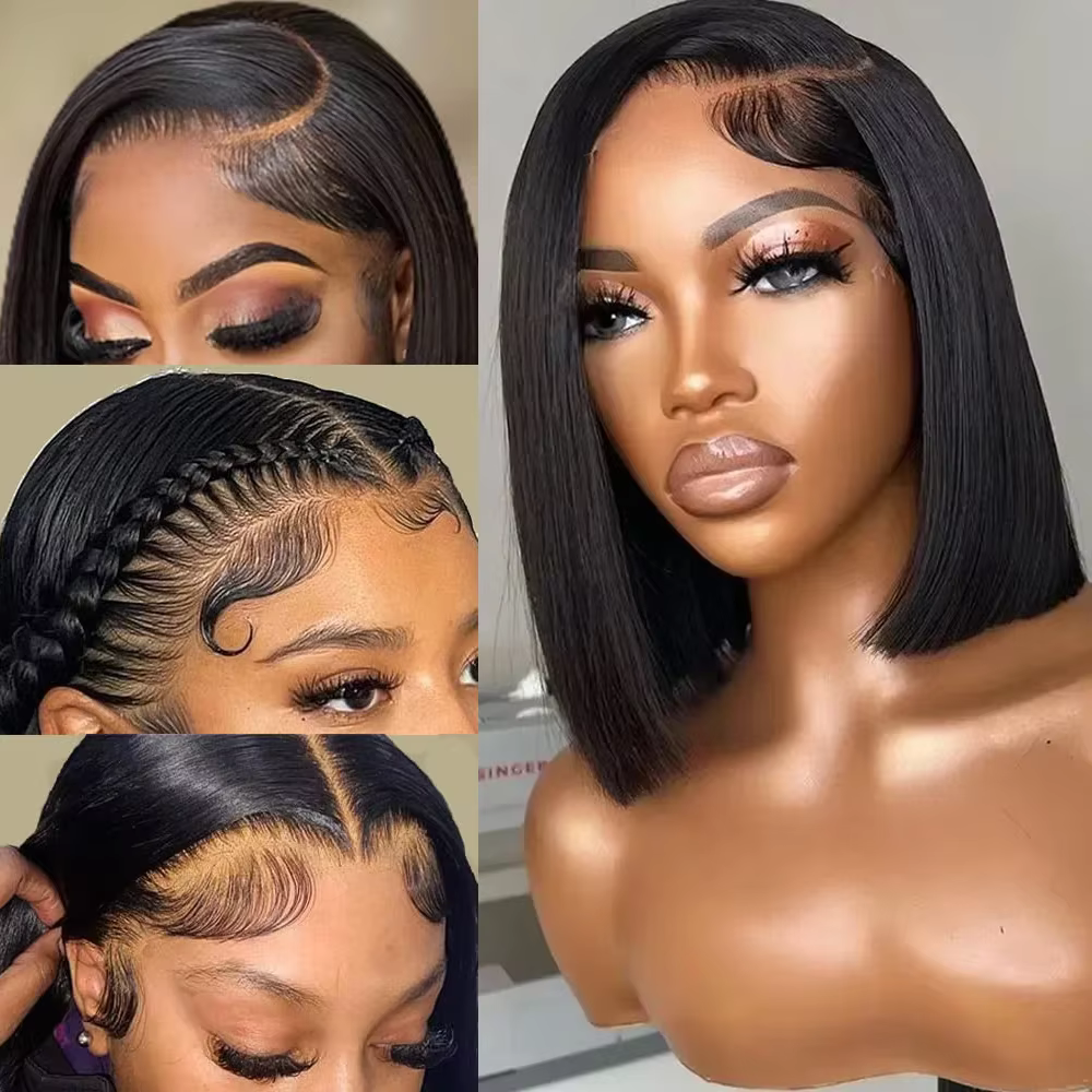 Perruque Bob en cheveux humains 13x4 avec dentelle frontale pour femmes noires