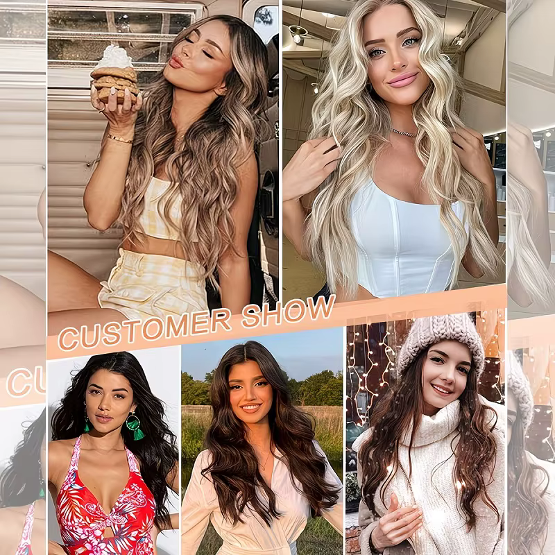 Extensions de cheveux synthétiques invisibles de 20 pouces pour femmes