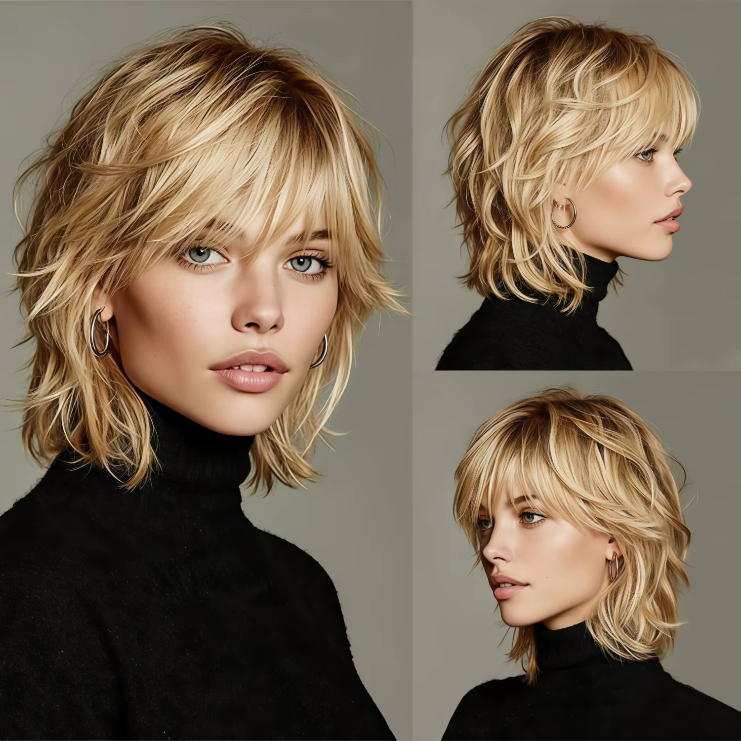 Perruque synthétique longue coupe pixie | Cheveux raides blonds miel à couches avec frange
