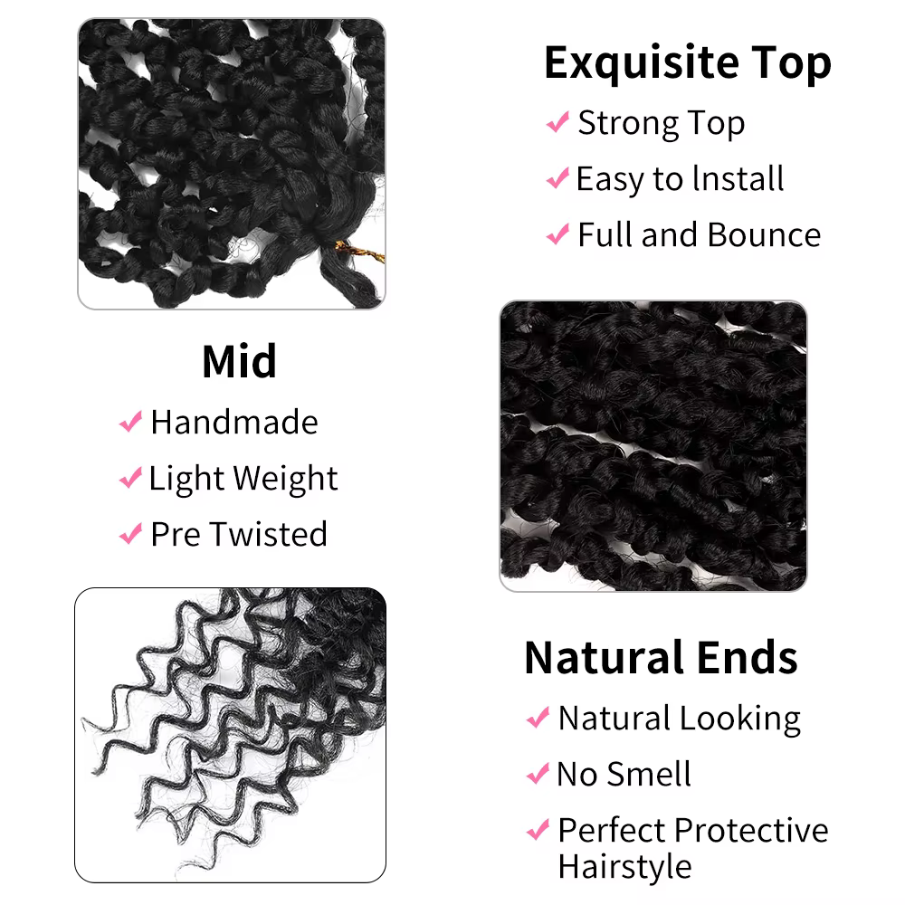 8 paquets de cheveux synthétiques pré-bouclés pour tresses au crochet Passion Twist pour femmes noires