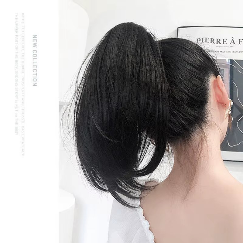 Extension de queue de cheval courte bouclée avec pince à griffes invisible – postiche synthétique à clipser pour femmes
