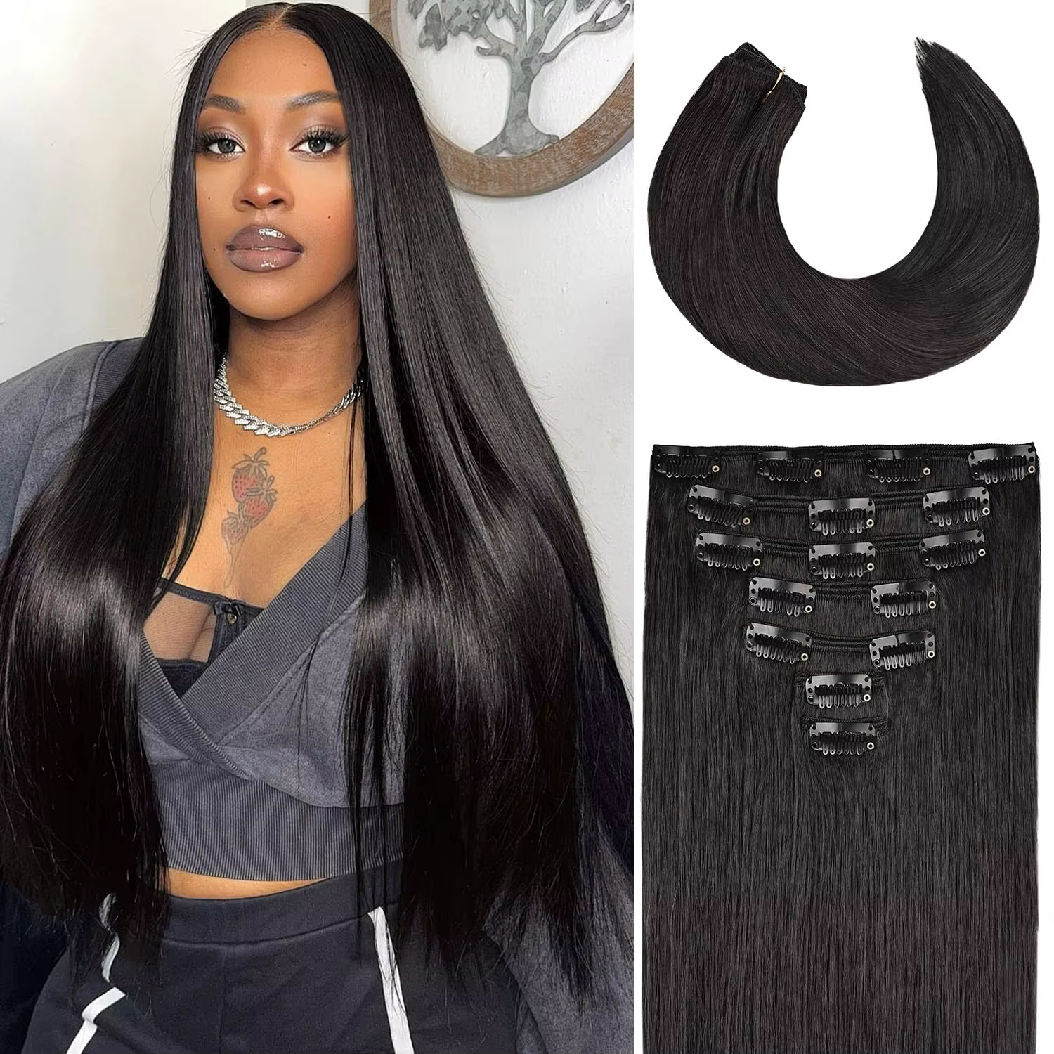 Extensions de cheveux à clips de 18/20/22 pouces