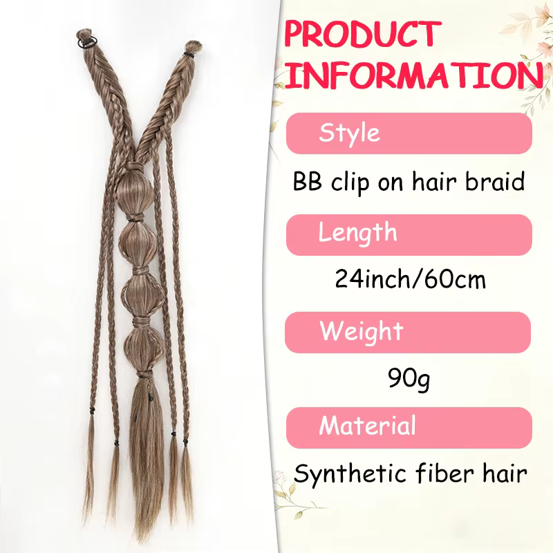 Perruque synthétique tressée de 24 pouces avec clip BB en forme de U, adaptée à un usage quotidien et aux fêtes pour femmes