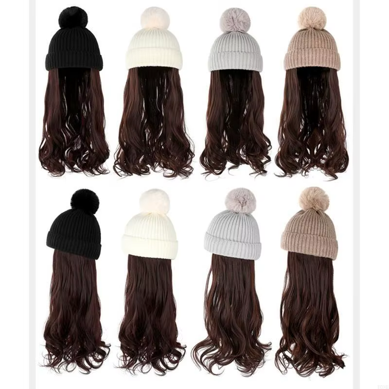 Chapeau tricoté avec Extensions cheveux pour filles