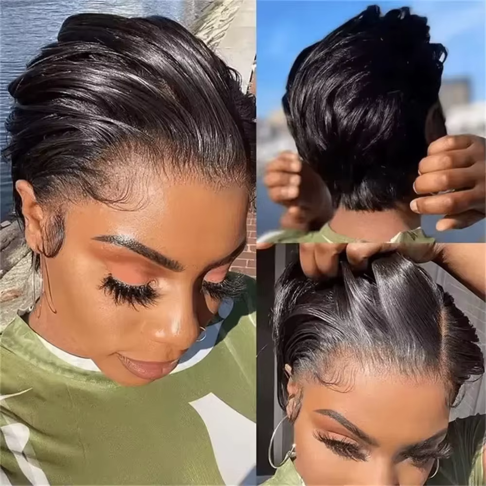 Perruque de cheveux humains coupe lutin droite dentelle transparente cheveux humains 13x4 dentelle avant perruques cheveux humains pré plumé perruque naturelle pour les femmes