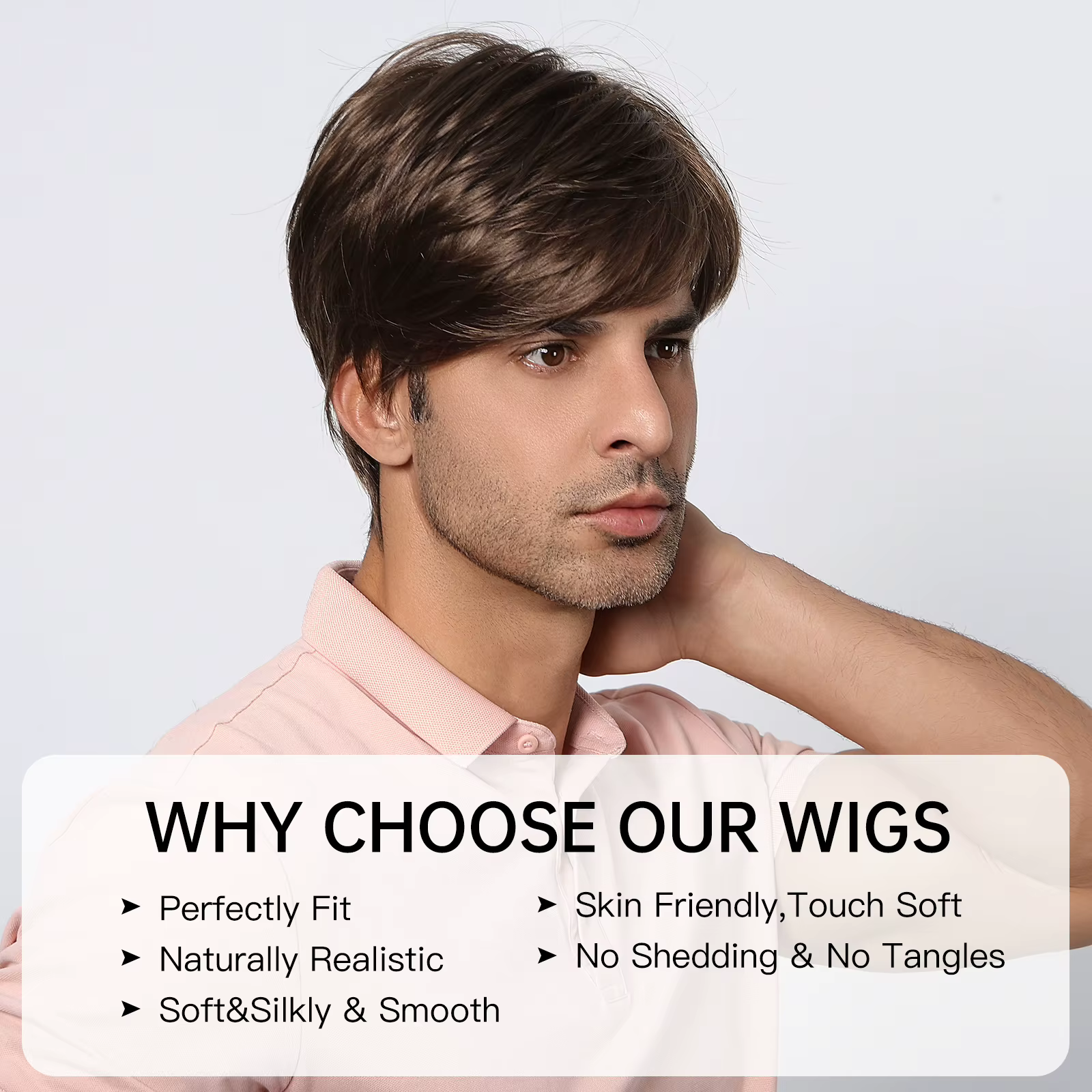 Perruques Bob Pixie Cut avec Frange pour Hommes