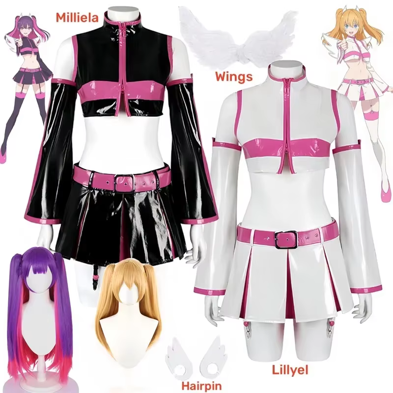 2.5 séduction dimensionnelle Liliel Lillyel Lilysa Nigoriri Milliela Mikari Ririsa Cosplay Costume ailes perruque ensemble complet
