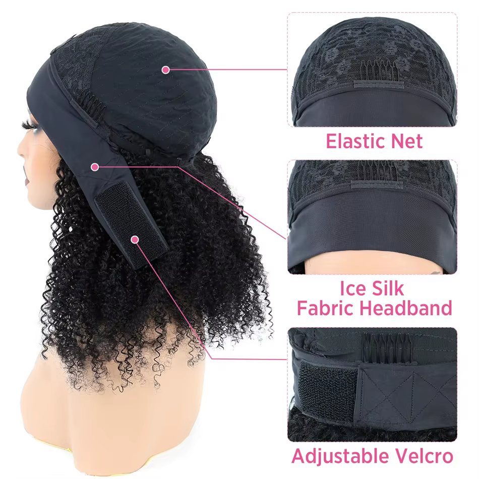 Perruque bandeau bouclée crépue en cheveux humains